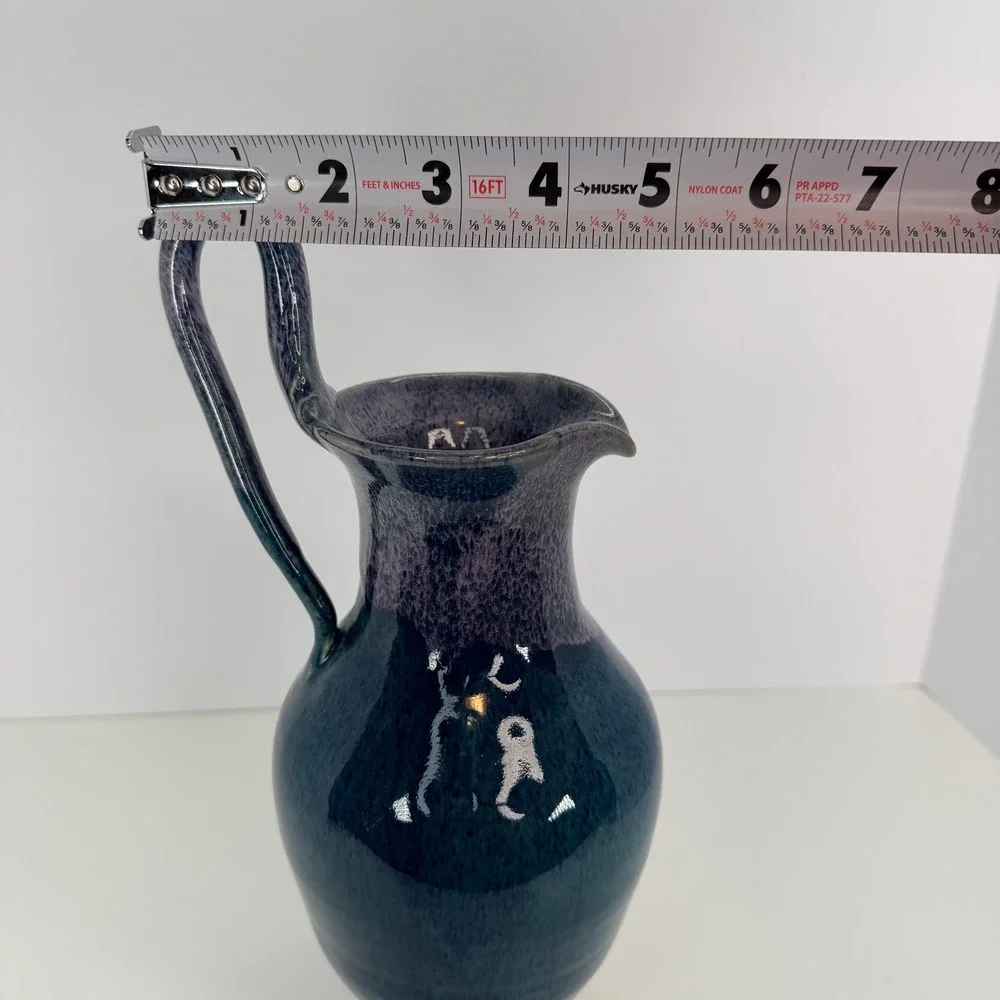 Studio Pottery Blue pitcher drippy glaze By John Garrou 11